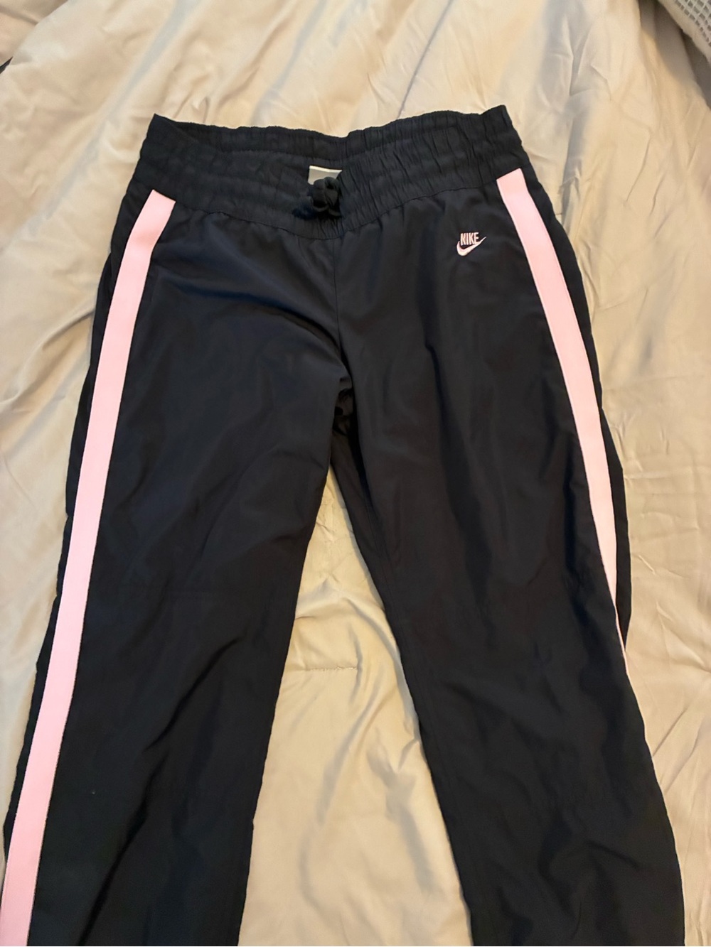 Nike Black Track Pants with Light Pink Side Stripes